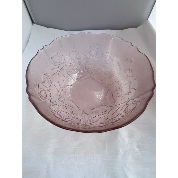 Vintage Arcoroc rose pink glass Fruit Serving bowl 1970s France Rosaline - Picture 2 of 5
